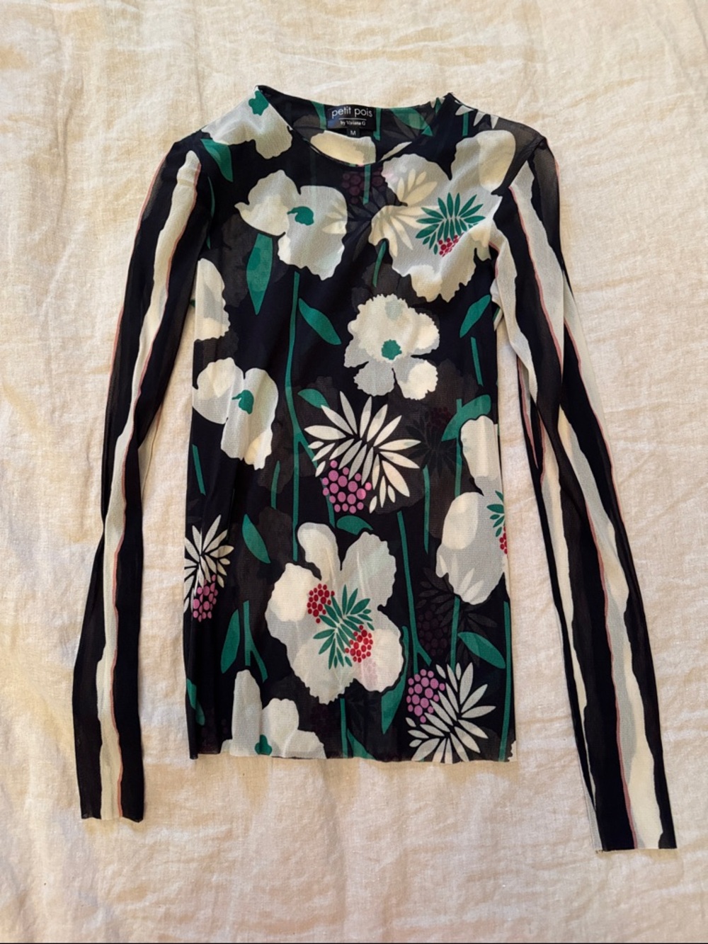 Petit Pois Black Floral Long-Sleeve Top